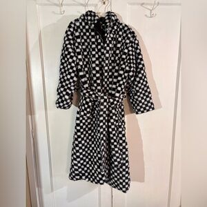 Checkerboard Plush Hooded Robe - Black & White